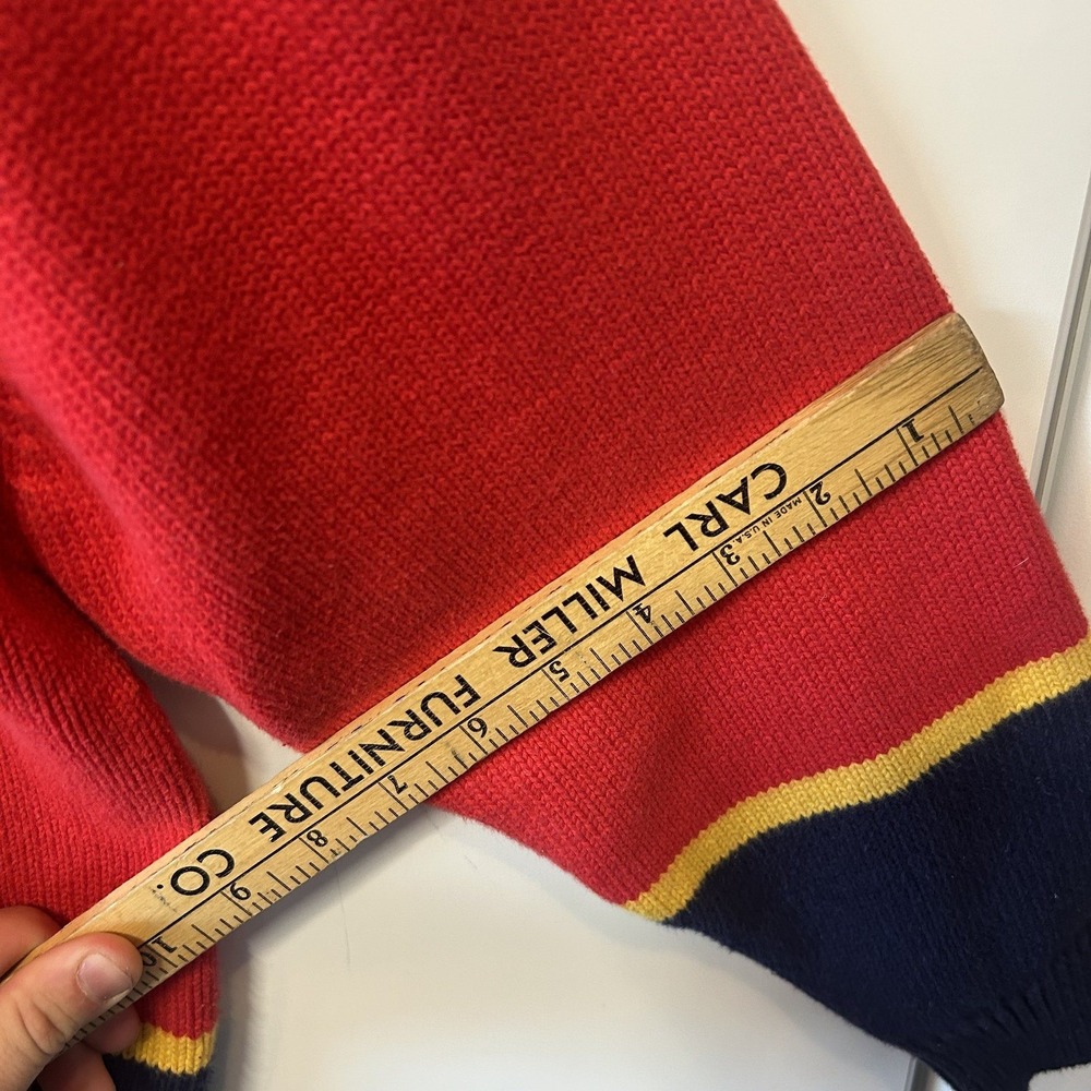 Anne Cole Collection Vintage Ski Sweater Red Navy Yellow 1/4 Zip Cotton Large - Picture 7 of 13